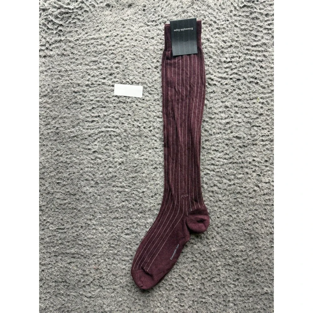 NWT Ermenegildo Zegna Pinstripe Cashmere Knee Socks Oxblood One Size Unisex